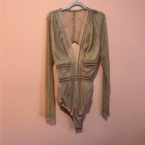 Lulu's Lace V-Neck Bodysuit - Beige